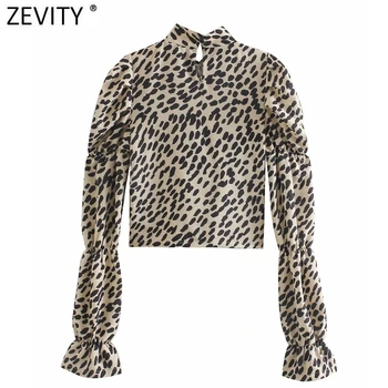 Zevity Sievietes Sexy Stand Apkakli Leopards Drukāt Īsu Smock Blūze Biroja Lady Butterfly Piedurknēm Krekls Šiks Retro Blusas Topi LS7461