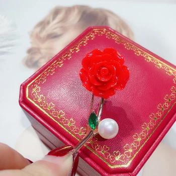 ZHBORUINI 2019 Pērļu Broša Vermilion Red Flower Pērle Breastpin Dabīgo Saldūdens Pērļu Rotaslietas Sievietēm Augstas Guality Pin