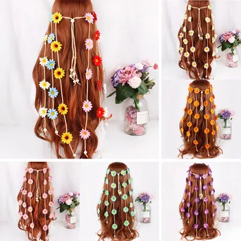 Ziedu Galvas Hipiju Saulespuķu Hairband Ziedu Vainagu Bohēmiskas Matu Lentes Sievietēm, Meitenēm, Regulējams Galvassegu Partijas Apdare