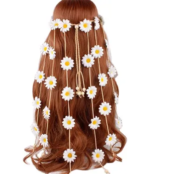 Ziedu Galvas Hipiju Saulespuķu Hairband Ziedu Vainagu Bohēmiskas Matu Lentes Sievietēm, Meitenēm, Regulējams Galvassegu Partijas Apdare