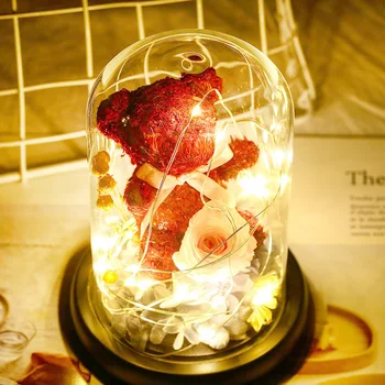 Ziedu Lācis Pieauga Stikla Kupola LED Nakts Gaisma Guļamistaba Dekori Kāzām, Ziemassvētkiem, Valentīna Dienas Dāvana Ir 2021. Jaunas