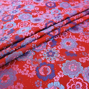 Ziedu satīna auduma brokāta auduma, zīda materiāla, šūšanas cheongsam un kimono DIY apģērba audumi