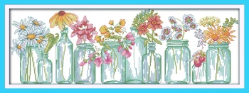 Ziedu vāzes cross stitch komplektu stikla pudele 18ct ieskaitīts audekls x izšūšana, izšūšanas DIY roku darbs, rokdarbi mākslas mājas dekoru