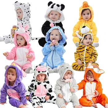 Ziemas Dzimis Jauns Bērnu Apģērbu Baby Romper Jumpsuit Dzīvnieku Kapuci Stich Unicorn Cotumes Meiteņu, Zēnu Kombinezons, Zīdaiņu Apģērbs, Pidžamas