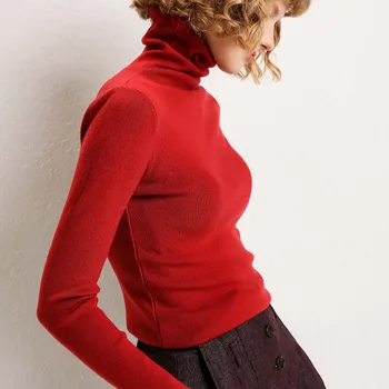 Ziemas modes sieviešu cietā augstu uzrullētu apkakli sieviešu džemperis ar garām piedurknēm šiks elegants dāmas džemperi, džemperis pull femme AQJ02