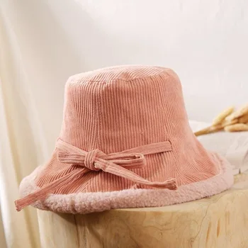 Ziemas, rudens velveta bowknot kausa cepure vilna bieza saglabāt siltu dāma modes regulējams iela valkāt cepuri apģērbu pielaikošanas klp