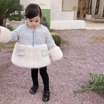 Ziemas Siltā Meitenes Polsterēts Mētelis Bērnu Modes Outwear Bērniem Zīmola Mētelis Bērniem Biezas Drēbes Pārbaudīt Viltus Kažokādas Pērļu Maiss 2 Līdz 14 Gadiem
