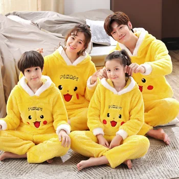 Ziemas Ģimeni, Vecāku un Bērnu Pidžamas komplekts Bērniem, Flaneļa Pidžamas Sabiezējumu Plīša pelēkā vārna garām Piedurknēm Dzīvnieku Panda Sievietes Vīrieši Homewear
