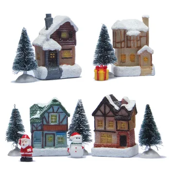 Ziemassvētku DIY Lelle Tiny Māja ar Koka Statuetes un Rotājumi, LED Gaismas Xms Dāvanu