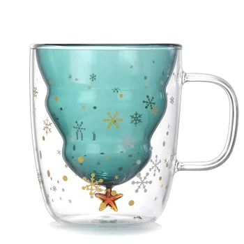 Ziemassvētku Eglīšu Stikla Kausa Ziemassvētku Eglītes Zvaigžņu Krūzes Augstas Temperatūras Kausa Inovatīvo Dubultā Ūdens Dubultu Sienu Kausa Ziemassvētku Dāvanas