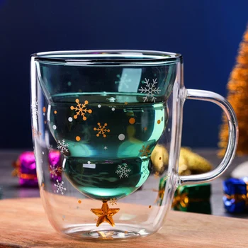 Ziemassvētku Eglīšu Stikla Kausa Ziemassvētku Eglītes Zvaigžņu Krūzes Augstas Temperatūras Kausa Inovatīvo Dubultā Ūdens Dubultu Sienu Kausa Ziemassvētku Dāvanas