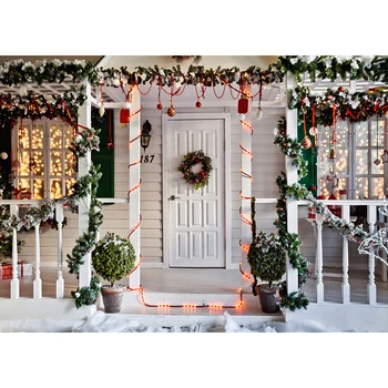 Ziemassvētku Fona, balta koka durvis, Fotogrāfijā Fona Portrets Photobooth Puse Banner Rotājumi, Foto Studijas Aksesuārus