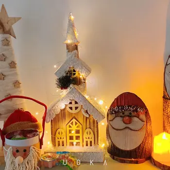 Ziemassvētku Koka Apdares Ainavu Gaismas Salona Sniega Skatuves Iela Light House Roku Darbs Ainavu Dekori Ziemassvētku Dāvanas