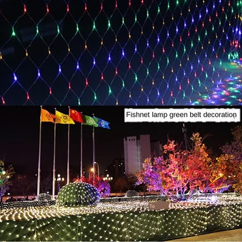 Ziemassvētku LED Apgaismojums Ķēdes Laternu Āra Ūdensizturīgs Fishnet Lampas Dzeloņaino Zāli Festivāls Kāzu Pasaku Gaismas Dekoratīvās Lampas