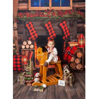 Ziemassvētku Loga Backdrops Par Fotogrāfiju, Kamīns Sarkanas Zeķes Ģimenes Puse Bērnu Dzimšanas Dienas Fons Foto Studijas Aksesuārus