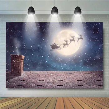 Ziemassvētku Mēness Puse Fona Ziemassvētku Vecīša Ziemeļbriežiem Nakts Backdrops Ziemassvētku Dāvanu Jumta Photobooth Apdare, Photocall