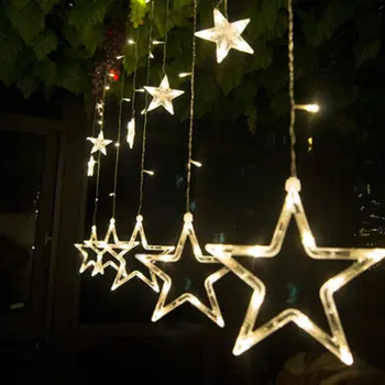 Ziemassvētku Pasaku Gaismas Vīt Led String Gaismas Zvaigžņu Vainags uz Loga Aizkaru Telpās Koka Apdare Halovīni Kāzu Gaismas