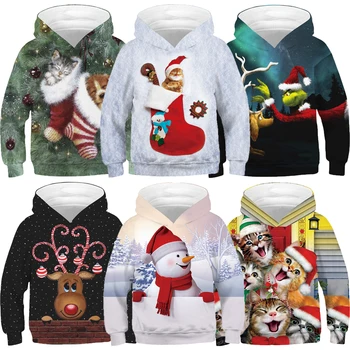 Ziemassvētku Stilā Zēniem Un Meitenēm Kapuci sporta Krekls 3D Drukas Karikatūra Dzīvnieku Modelis Santa Claus Mētelis Bērniem, Bērnu Apģērbi