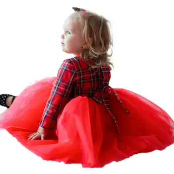 Ziemassvētku Toddler Bērniem, Baby Meiteņu Drēbes Pleds Voile Tutu Kleita Gadījuma Liels Bowknot Garām Piedurknēm Dressess