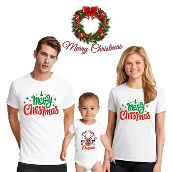 Ziemassvētku Zīdaiņu Apģērbu T Īsām Piedurknēm Kokvilnas Romper atbilstošas ģimenes tērpiem Mamma, Tētis Un Bērnu Ziemassvētku Tērpi Bērniem