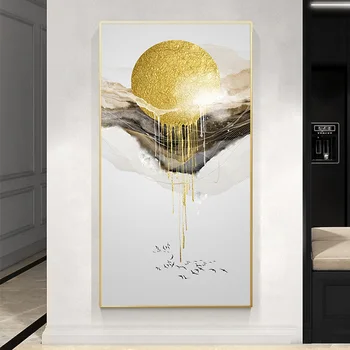 Ziemeļvalstu Anotācija Golden Sun Kanvas Gleznu, kas Plūst Krāsu Plakāti un Izdrukas Dzīvojamās Istabas Sienas Art Pictures Mājas Dekoru Tableaux