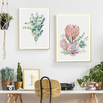 Ziemeļvalstu plakātu sukulentu lapu kaktuss ziedu sienas, mākslas plakātu drukāšana un drukāšana, kanvas glezna sienas attēlu dzīvojamā istaba