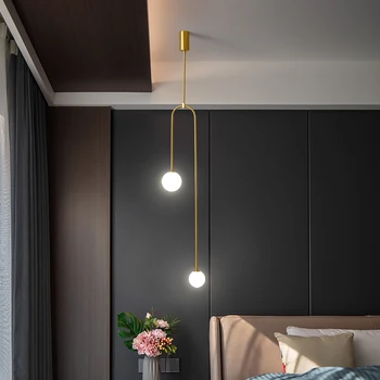 Ziemeļvalstu radošo mūsdienu dizaineru ēdamistaba guļamistaba gultas piekariņu gaismas zelta vienotā karājas lampas ģeometriskās līnijas gaismas armatūra