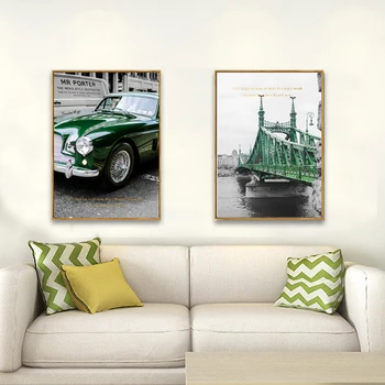 Ziemeļvalstu Vintage Green Vilciena Tilta Audekla Gleznas Rūpniecības Stila Plakāti Dekoratīvās Auto Izdrukas Sienas Art Pictures Dzīvojamā Istaba
