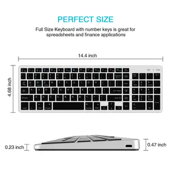 Zienstar Standarta Pilna Izmēra Bezvadu Bluetooth Keyboard for Ipad,MACBOOK,KLĒPJDATORU,Datoru, Android Planšetdatoru,Uzlādējams Akumulators