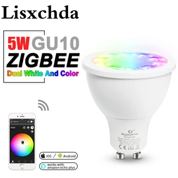 ZIGBEE RGB/KMT balts 5W GU10 spuldzes RGBW/CW 2700-6500K LED prožektoru gaismā AC100-240V zigbee zll darbu ar alexa puls led