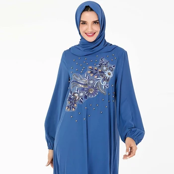 Zila Abaya Dubaija Turku Hijab Musulmaņu Kleita Abayas Sieviešu Caftan Marokens Kaftan Islāma Apģērba Tesettur Elbise Islāma Drēbes