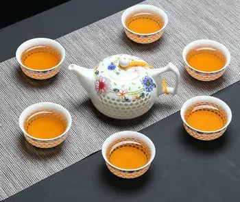 Zila Balta Izsmalcinātu Keramikas Tējkannas Tējkannas Tējas Tase Porcelāna Ķīniešu Kung Fu Tējas Komplekts Drinkware