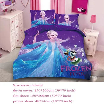 Zila purpura Saldēti Elsa princese gultas piederumi viena izmēra sega sega sedz uzstādīt poliestera auduma 400TC 2-4 GAB., gultas veļa 3d modelis