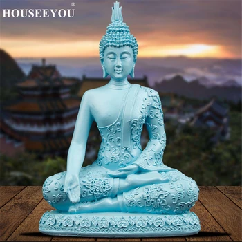 Zila Sveķu Budas Statujas, Taizeme Budisms Skulptūras Hindu Budas Figūriņas Miniatūras Fengshui Vintage Mājas Dekoru Dāvanas