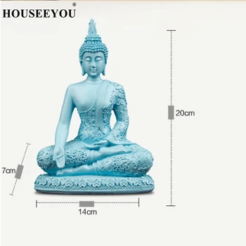 Zila Sveķu Budas Statujas, Taizeme Budisms Skulptūras Hindu Budas Figūriņas Miniatūras Fengshui Vintage Mājas Dekoru Dāvanas
