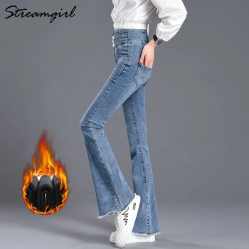 Zila Uzliesmoja Džinsi Sievietēm, Ziemas 2020 Izdilis Mamma Sieviešu Džinsa Bikses Samta Dāmas Vilnas Vintage Jeans Augsta Vidukļa Silts Jean