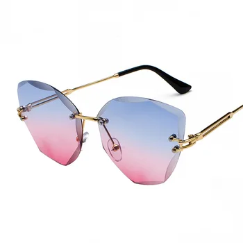Zilead bez apmales Rāmja Brilles ar UV Aizsardzības Brilles, Saulesbrilles Sieviešu Brilles, Kaķu Acu Brilles UV400 AC Metāla Materiāliem, Daudzkrāsains