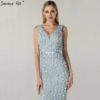 Zilā krāsā V-veida Kakla Piedurknēm Sexy Kokteilis Kleita Roku darbs Ziedi Pērles Modes Elegantas Vakara Kleitas 2020. Gadam Rāms Kalna LA6664