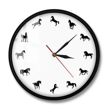 Zirga Siluets Sienas Pulkstenis Zirgu Apmācība, Minimālisma Dizains, Mūsdienu Dekoratīvās Sienas Pulkstenis Equestrianism Sienas Dekori Jātnieks Dāvanu