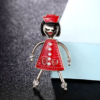 Zlxgirl Metāla imitācija pērle Kartona sarkanu Emalju meitenes, piespraudes, rotaslietas Sieviešu Pin Broša modes šalle adatas, medicīnas māsa cepures adatas