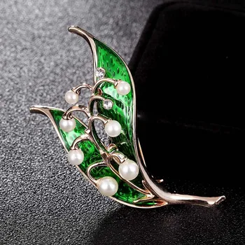 Zlxgirl rotaslietas Zaļu Emalju pin broša pušķis Sieviešu Un Vīriešu kāzu līgavas rotaslietas, bižutērija pērle hijab pin Emaljas pin broša