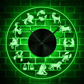 Zodiaka Zīme LED Gaismu Sienas Māksla, Mājas Dekoru, Sienas Pulkstenis Ar Krāsainiem fona Apgaismojums, kas Spīd Tumsā, Vintage Design Izgaismotas Sienas Pulkstenis