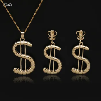 ZuoDi Modes Kāzu dolāru formas Dizaina Rotaslietas uzstādīt Lielas Stīpas Auskari Kulons, Kaklarota Sievietēm, Dubaija Zelta krāsas Rotaslietām Komplekts