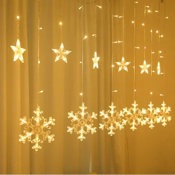 Zvaigzne Sniegpārslas LED Gaismas Ziemassvētku Vainags Led Aizkaru Lampas Priecīgus Ziemassvētku rotājums Mājās 