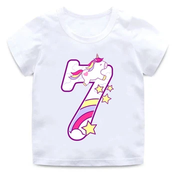 Zēni/Meitenes Happy Birthday Unicorn Skaits 1-9 Loku Druka T kreklu Bērnu Multfilmas Smieklīgi T-krekls Bērniem Dzimšanas dienas dāvana Drēbes