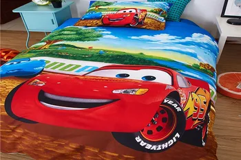 Zēns gultas piederumi uzstādīt vienu dvīņu izmēra Lighting McQueen automašīnas sega sedz 2/3/4 gabals cartoon kids istabas dekors disney spilvendrānā veļa
