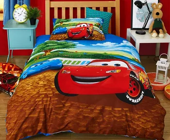 Zēns gultas piederumi uzstādīt vienu dvīņu izmēra Lighting McQueen automašīnas sega sedz 2/3/4 gabals cartoon kids istabas dekors disney spilvendrānā veļa