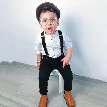 Zēnu Drēbes Rudens Apģērbu Komplekti Rudens Toddler Bērniem Zēnu Drēbes Uzvalks, Melns Krekls (Dungriņi) Apģērbs Zēniem Puse Džentlmenis Komplekti