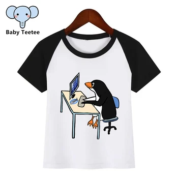 Zēnu un Meiteņu Anime LINUX Pingvīnu Dators, Druka T Kreklu Bērnu Bērniem Smieklīgi Drēbes Chirden Vasaras T-krekls