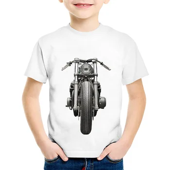 Zēnu un meiteņu kokvilnas apaļu kakla T-krekls retro motociklu drukāšanas modelis vasarā bērni ērts universāls ikdienas valkāšanai